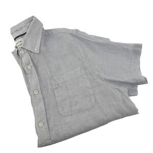 Porter & Ash Mens XL Blue 100% Linen Short Sleeve Button Down Shirt Pocket Logo